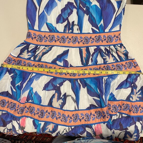 FARM RIO NWT "Blue Foliage" Sleeveless Empire Tier Midi/Maxi Blue/White/Peach XL - Picture 6 of 16
